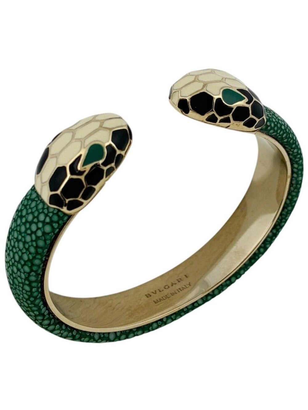 Bvlgari Serpenti Forever Leather Bracelet Bangle Garusha Gold Green